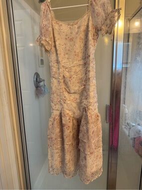 Just Me Blush Pink Floral Lace Maxi Dress
